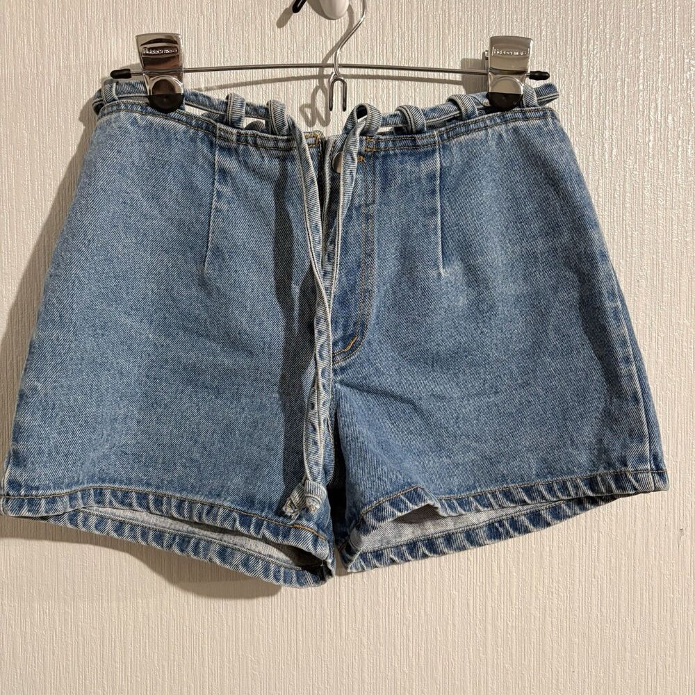 Joy USA Denim Jean Shorts Drawstring Loop Darts Mid Rise Butter Boho Mom Women M
